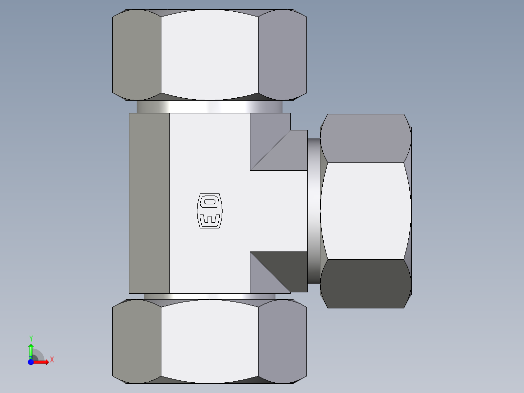 卡套式工业通用硬管接头EO_Swivel_nut_run_tee_EL38S71前视图