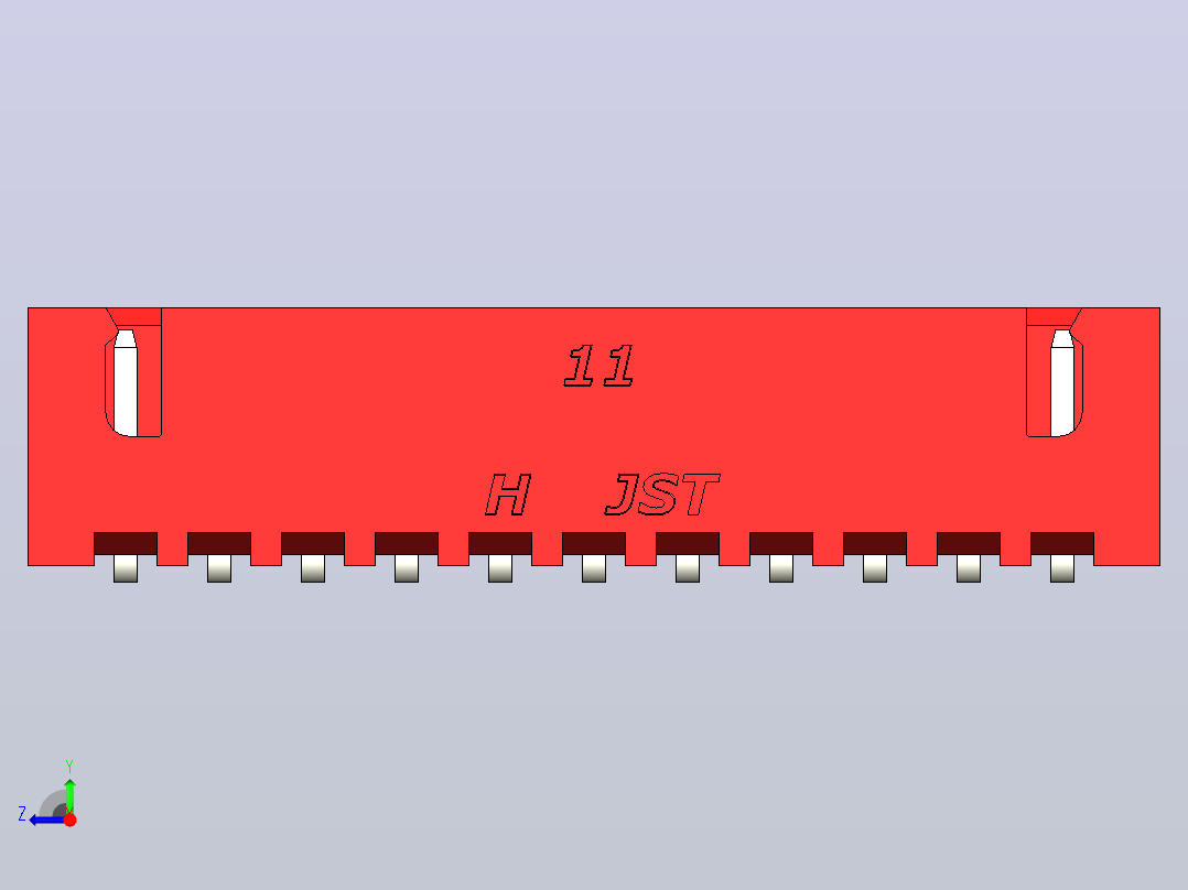 红色JST XH 11针连接器P 2 54mm成角度右视图