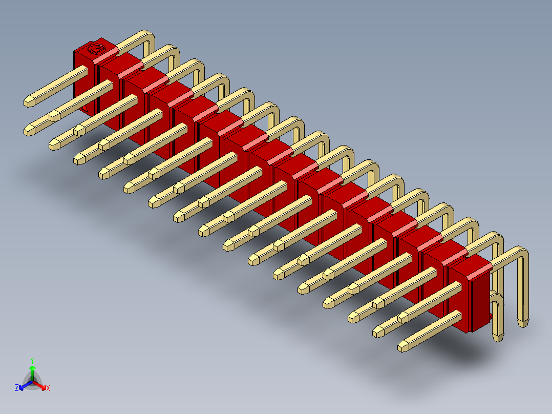 彩色公排针 100mil 2.54mm 系列-DS1022_red_2x16p_100mil_TypeD_rev1.0正等轴测图