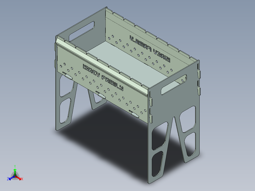 由 1.5 毫米板材制成的可折叠烤架正等轴测图