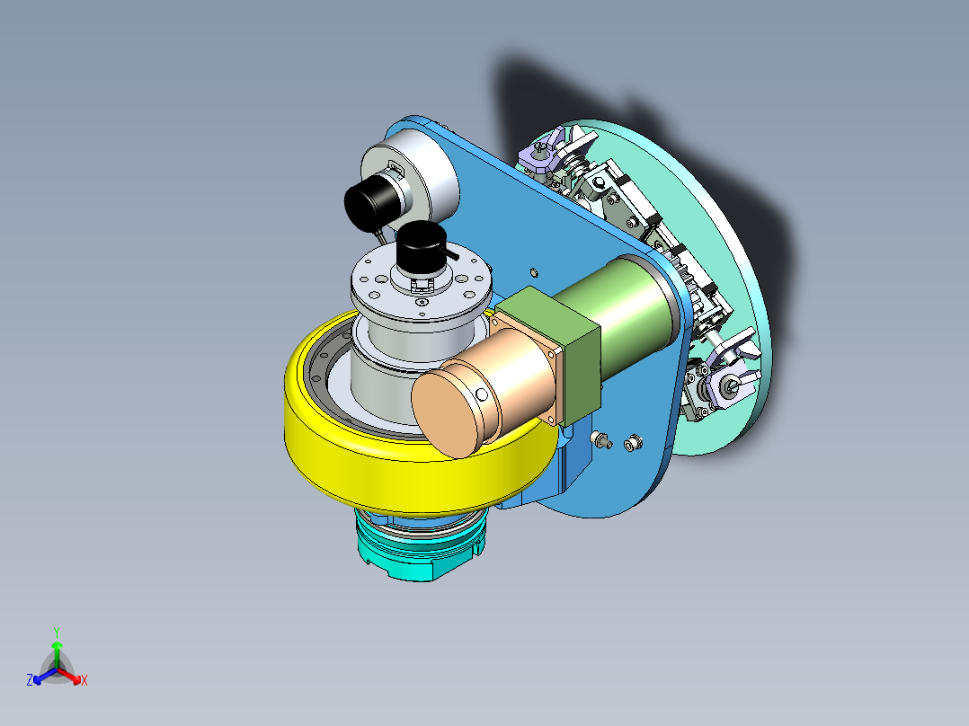 单轮带动力驱动转向机构设计正等轴测图