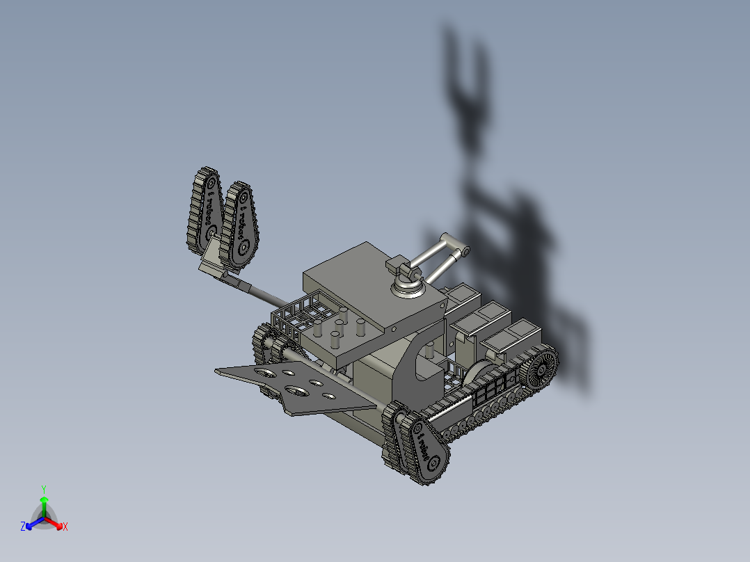 履带车可编程带机械臂机器人正等轴测图