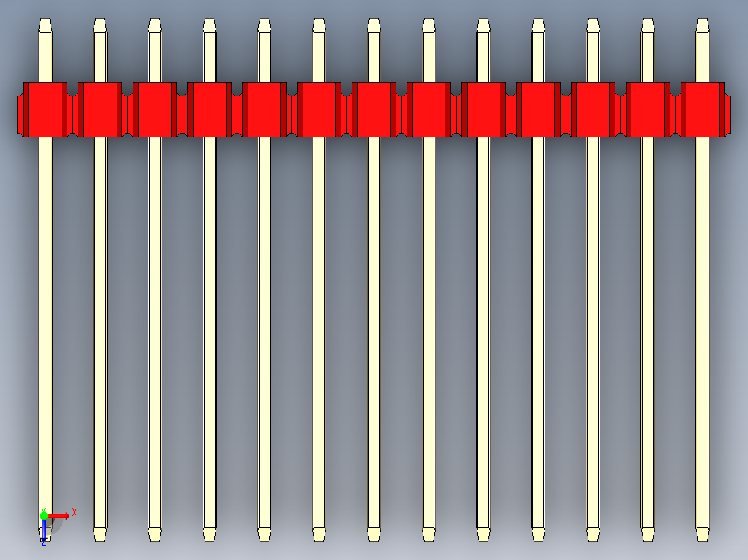 彩色公头100mil（2.54mm）系列-DS1021_red_1x13p_100mil_Type19_rev1.0俯视图