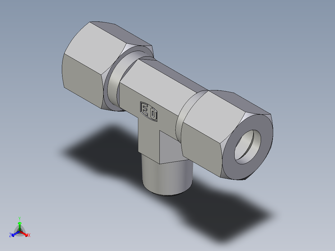 卡套式工业通用硬管接头EO_Male_stud_run_tee_TE10LRCF正等轴测图