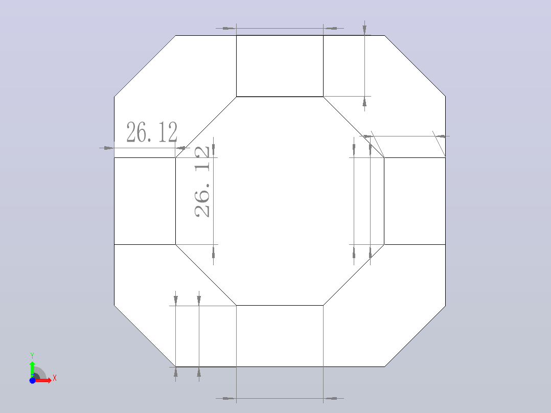 等边大斜方截面立方体前视图