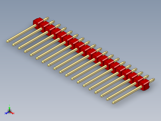 彩色公头100mil（2.54mm）系列-DS1021_red_1x19p_100mil_Type5_rev1.0正等轴测缩略图