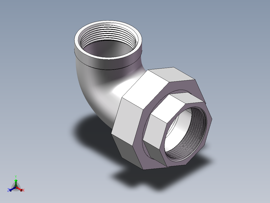 活接-90°等径内丝弯头 DN40正等轴测图