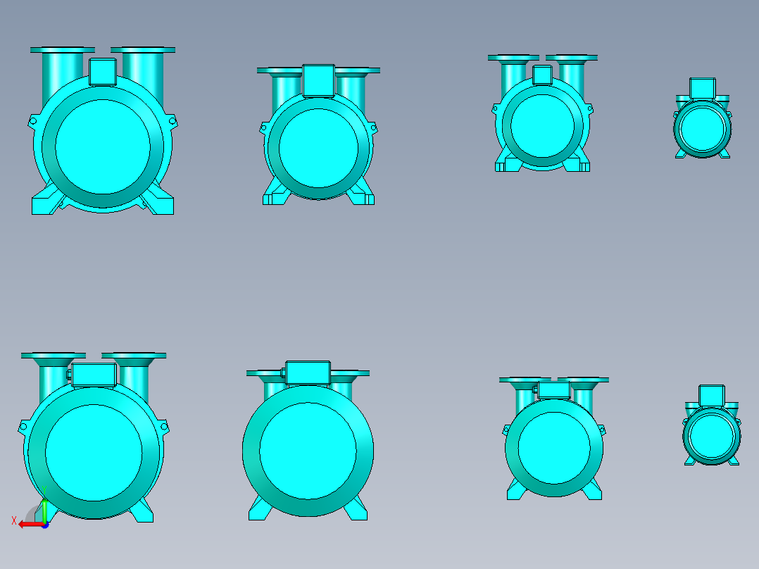 8种水环真空泵模型集合后视图
