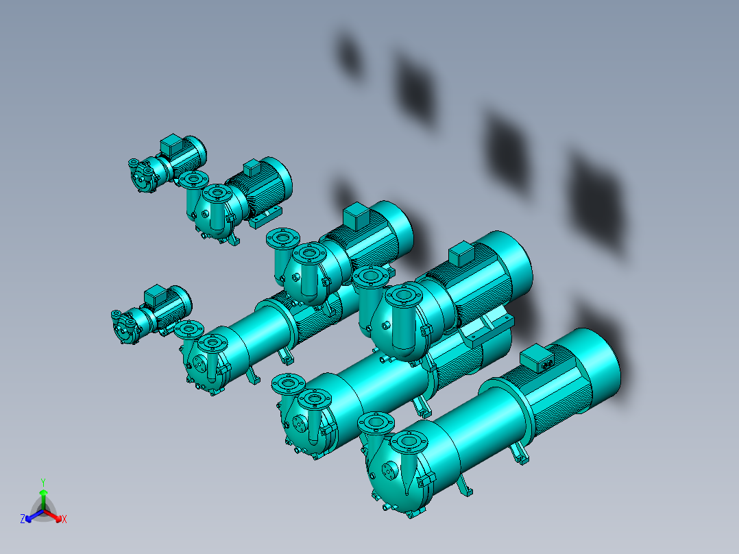 8种水环真空泵模型集合正等轴测图