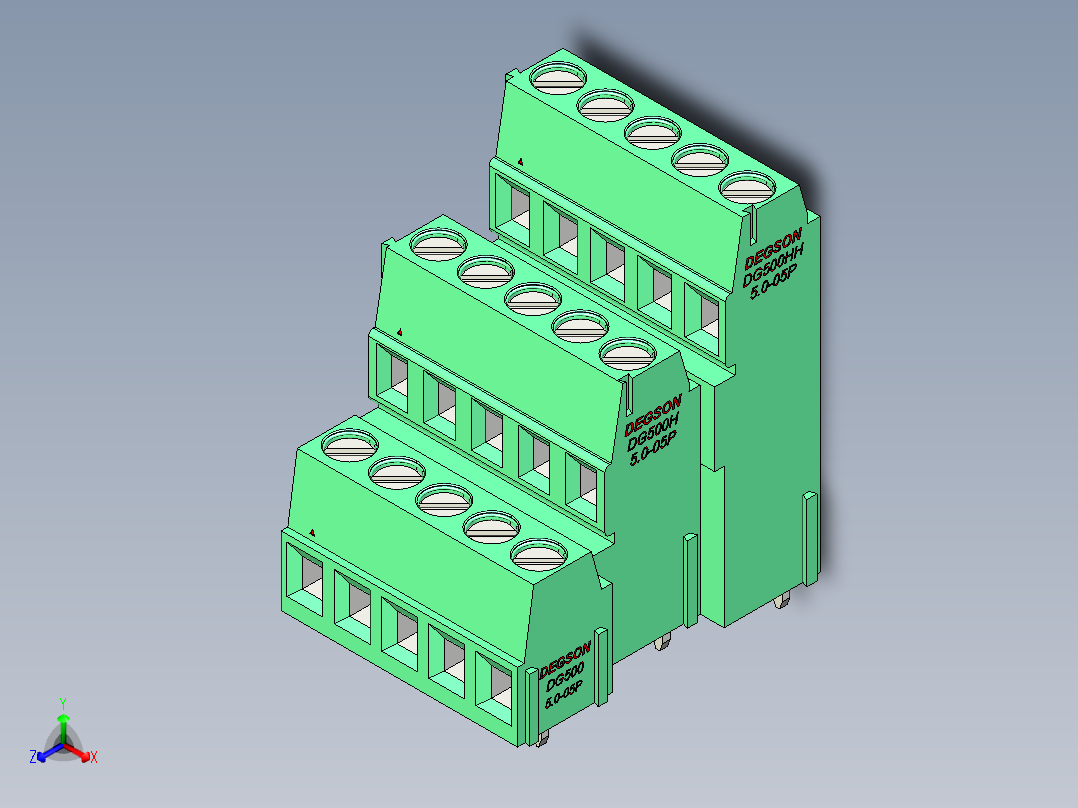 DEGSON DG500 系列 5.05.087.62mm 接线端子-DG500A3-5.0-15P-14-00AH正等轴测图