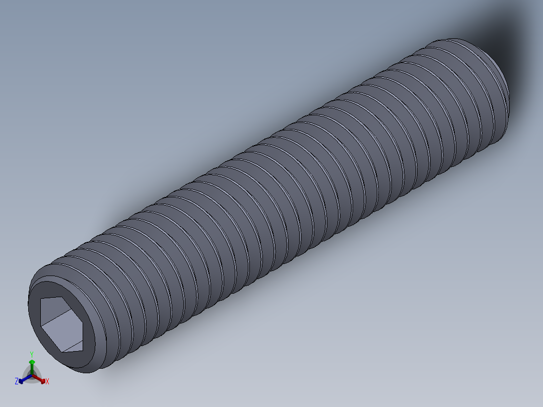 UNC 平头紧定螺钉-UNC SET SCREW 0.500 x2.500.SLDPRT正等轴测图