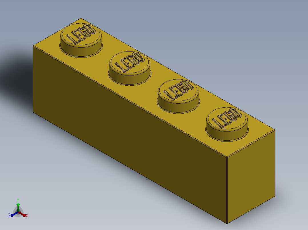 乐高套装 4421基本积木-301024 Bright Yellow Brick 1 x 4.SLDPRT正等轴测图