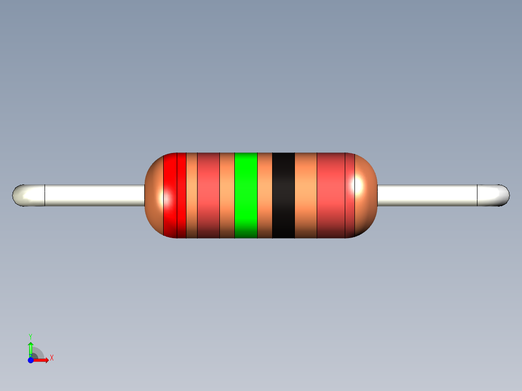 电阻器，小尺寸，金属膜型，通孔版水平放置前视图