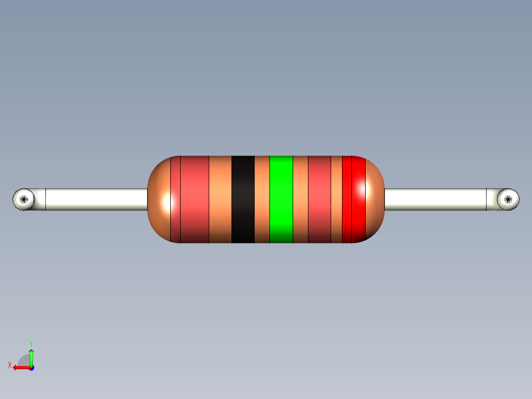 电阻器，小尺寸，金属膜型，通孔版水平放置后视图