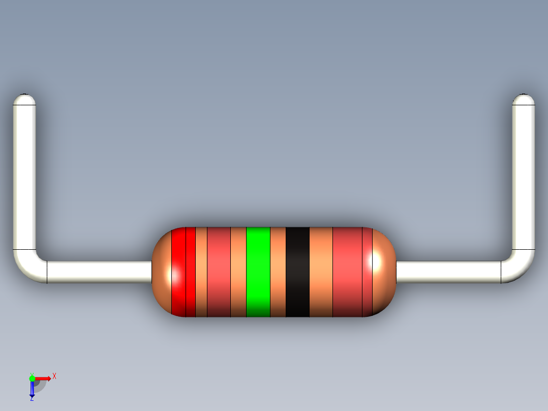 电阻器，小尺寸，金属膜型，通孔版水平放置俯视图