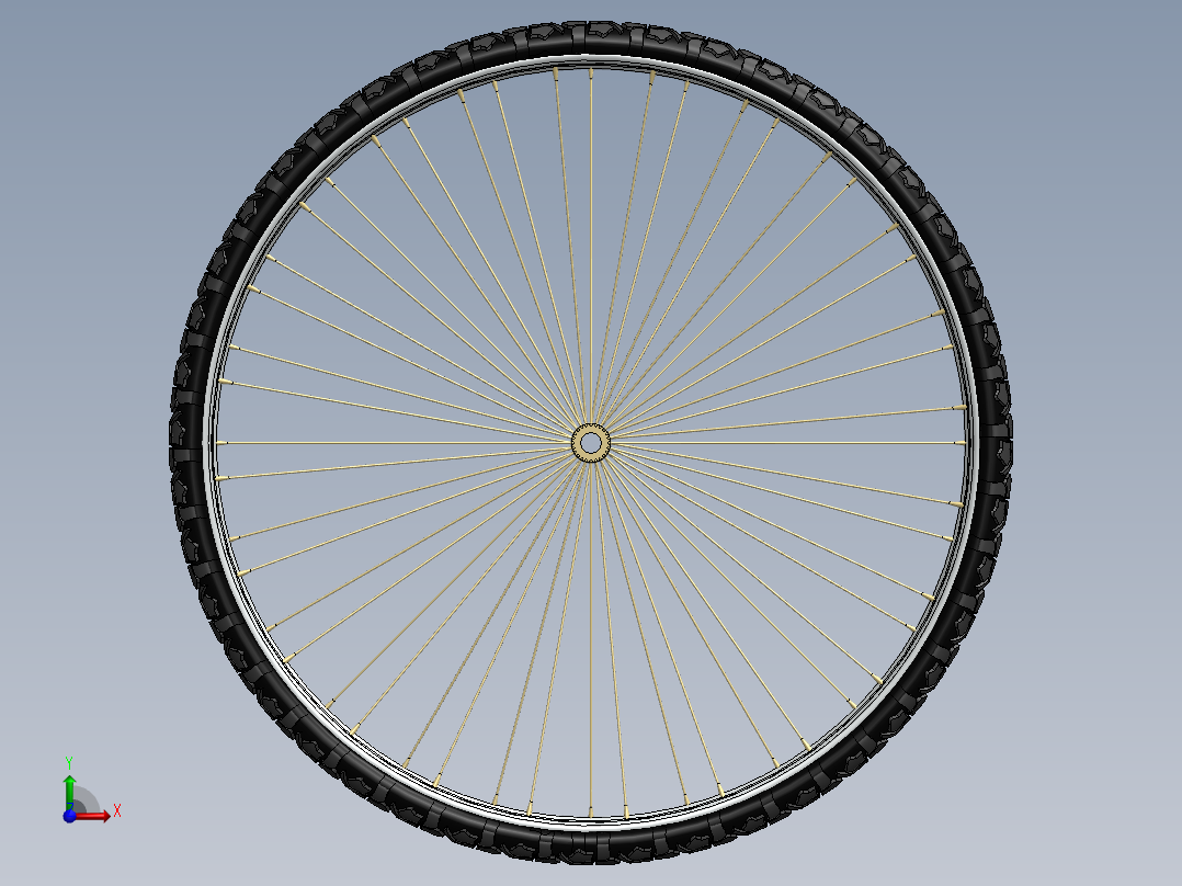 带轮圈的自行车轮胎前视图
