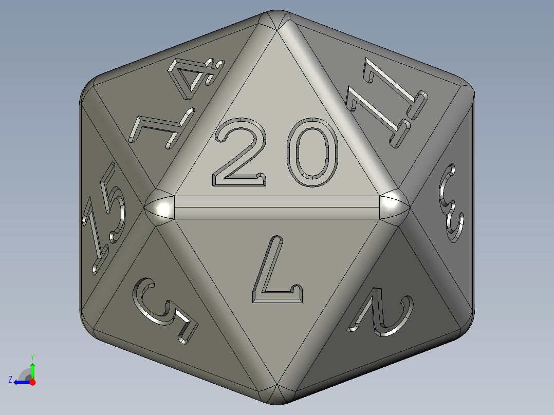 D20 标准二十面体骰子右视图