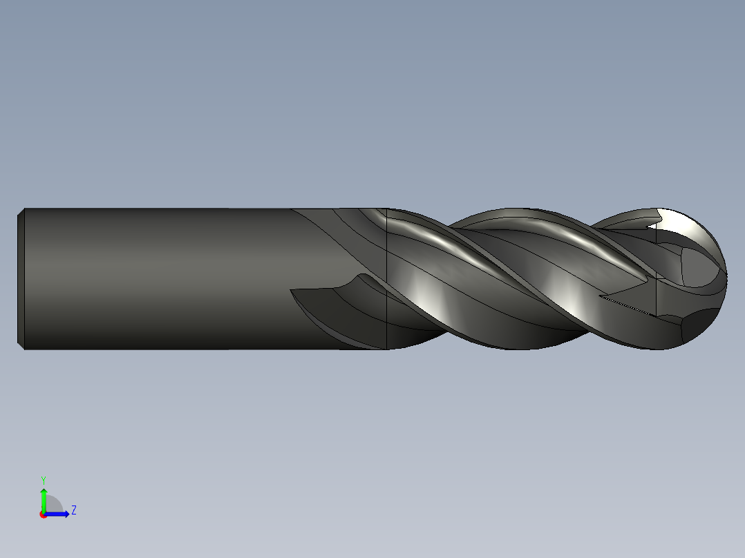 4刃硬质合金球头立铣刀3D模型D20左视图