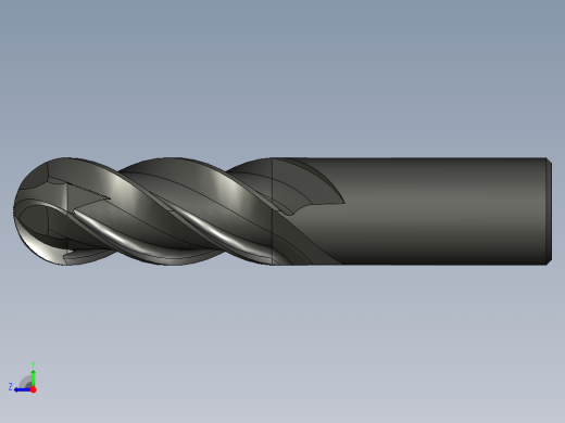 4刃硬质合金球头立铣刀3D模型D20右视缩略图
