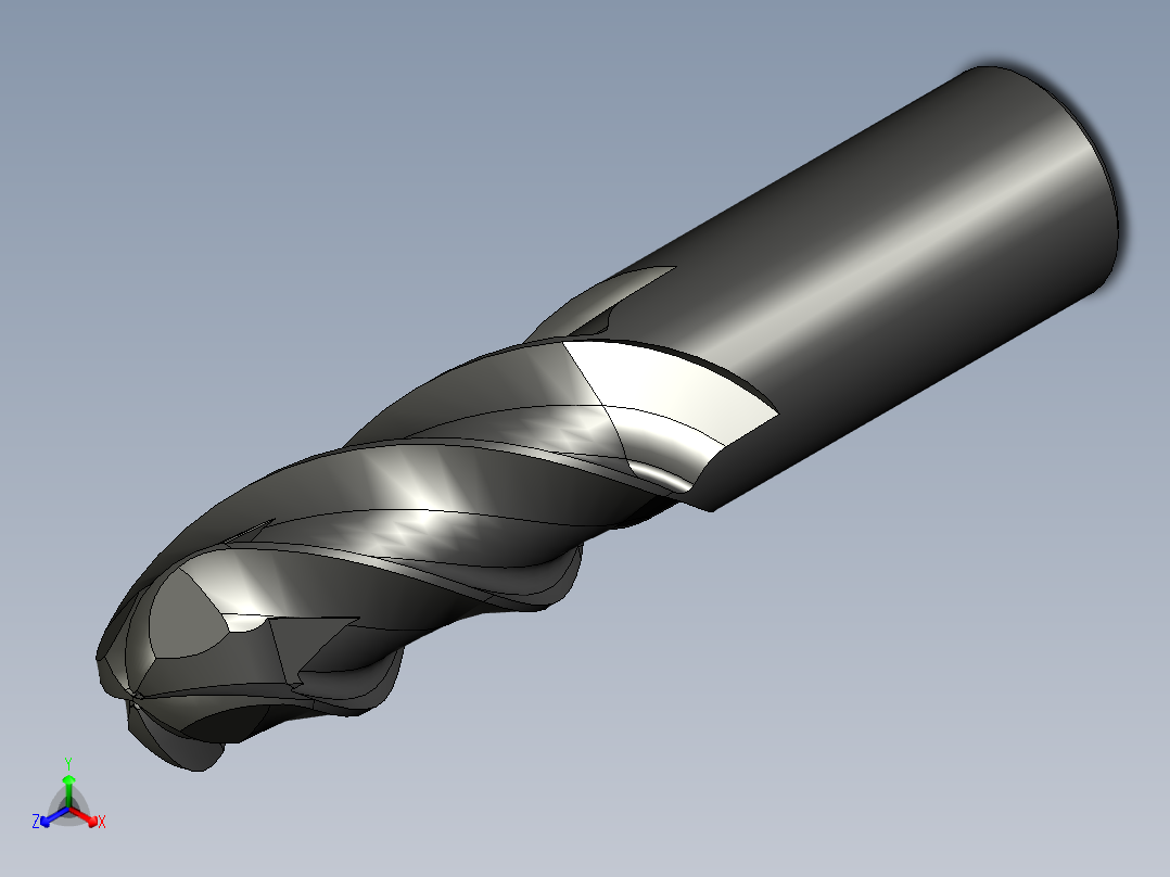 4刃硬质合金球头立铣刀3D模型D20正等轴测图