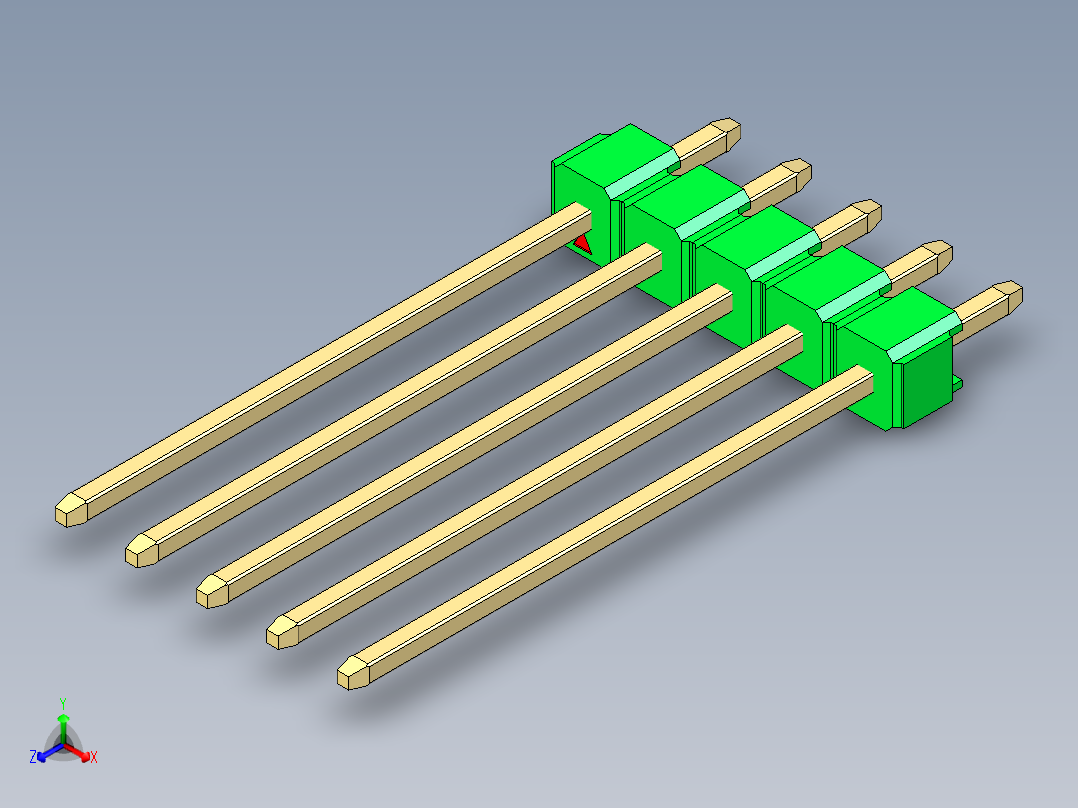 彩色公头100mil（2.54mm）系列-DS1021_green_1x05p_100mil_Type19_rev1.0正等轴测图