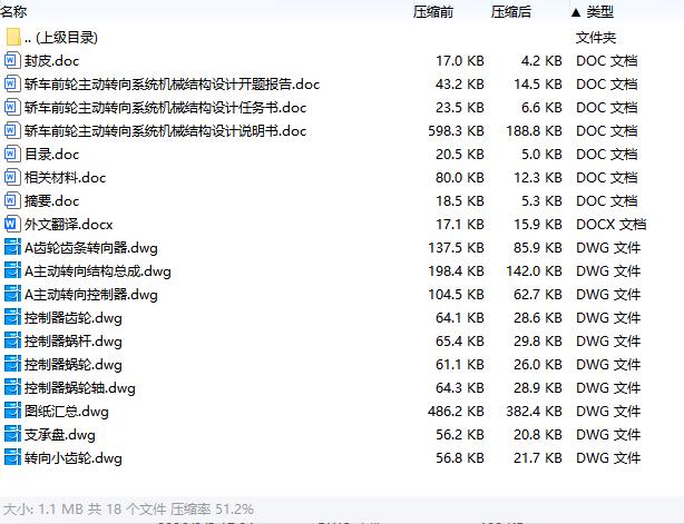 轿车前轮主动转向系统机械结构设计-齿轮齿条式转向器含开题及9张CAD图
