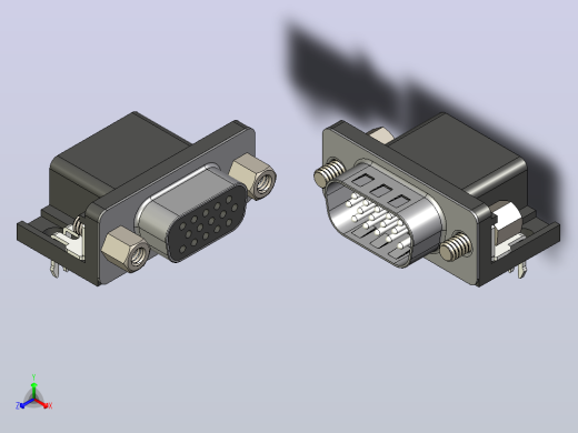 VGA-DB15型公母接口连接器3D图纸+Solidworks设计+附STEP