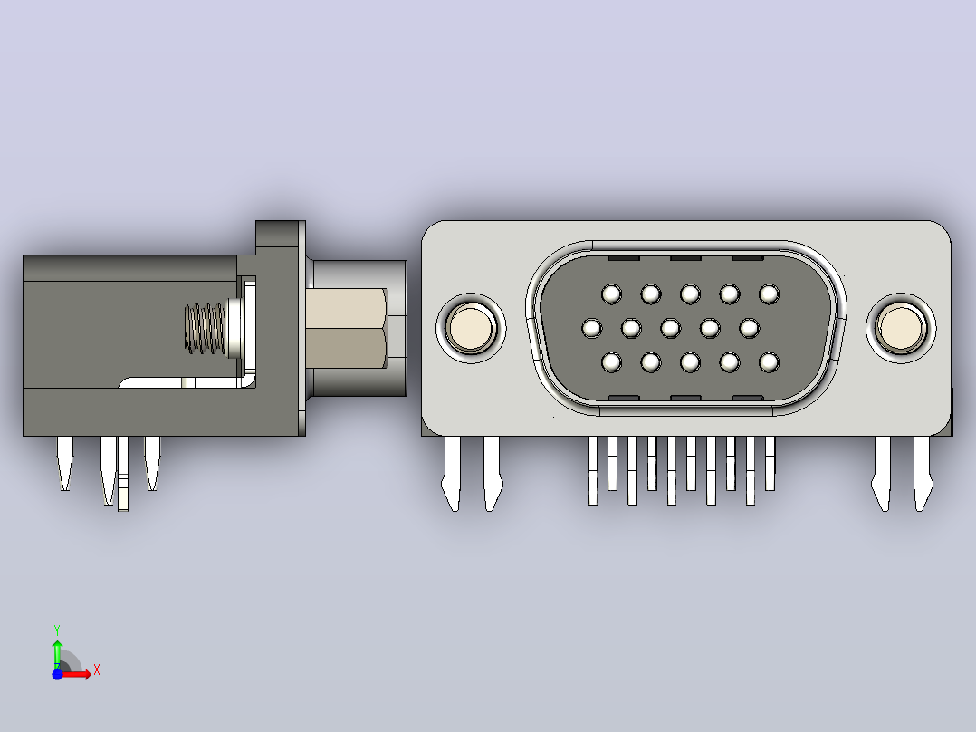 VGA-DB15型公母接口连接器3D图纸+Solidworks设计+附STEP前视图