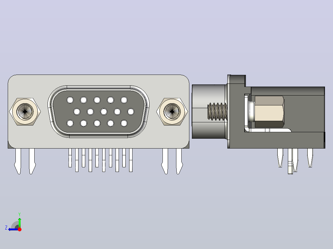 VGA-DB15型公母接口连接器3D图纸+Solidworks设计+附STEP右视图