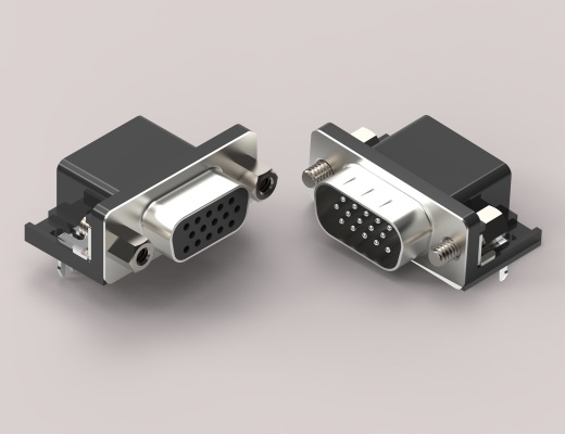 VGA-DB15型公母接口连接器3D图纸+Solidworks设计+附STEP缩略图