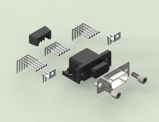 VGA-DB15型公母接口连接器3D图纸+Solidworks设计+附STEP缩略图
