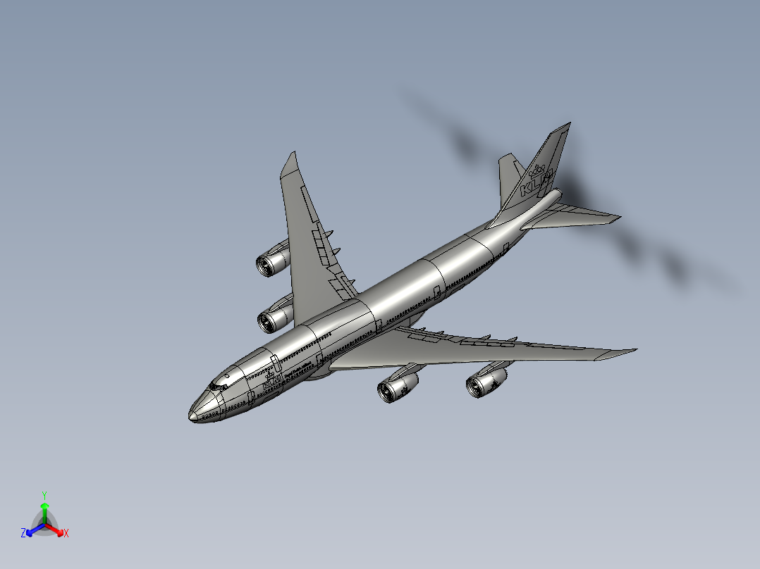 波音Boeing-747 8-klm飞机简易模型3D图纸 STP IGS格式后视图