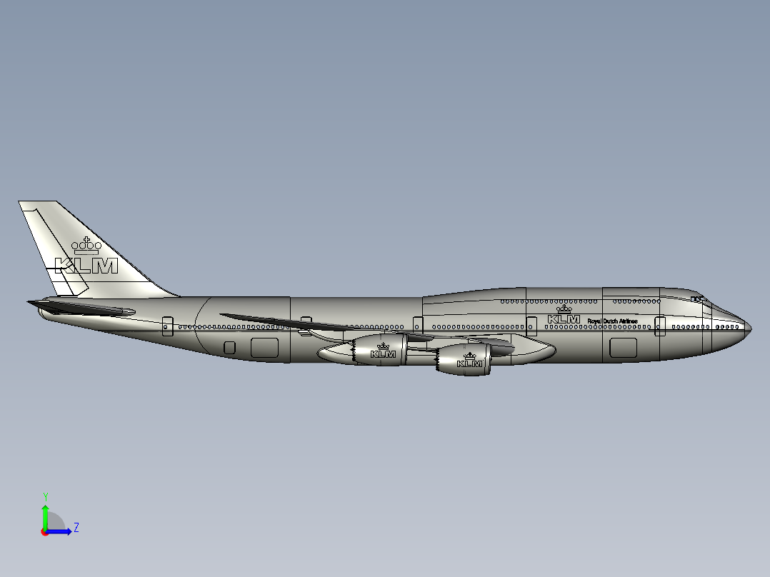 波音Boeing-747 8-klm飞机简易模型3D图纸 STP IGS格式左视图