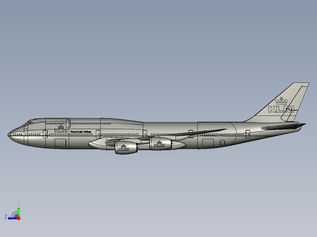 波音Boeing-747 8-klm飞机简易模型3D图纸 STP IGS格式俯视图