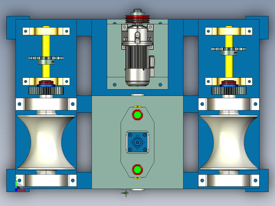 弯管机设计3D图纸+CAD2D图+说明 大直径管材折弯机PROE图纸3d模型前视图