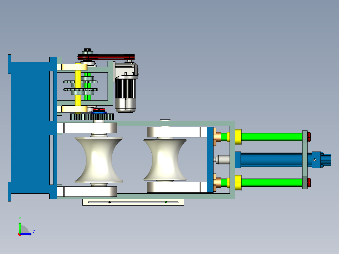 弯管机设计3D图纸+CAD2D图+说明 大直径管材折弯机PROE图纸3d模型左视图