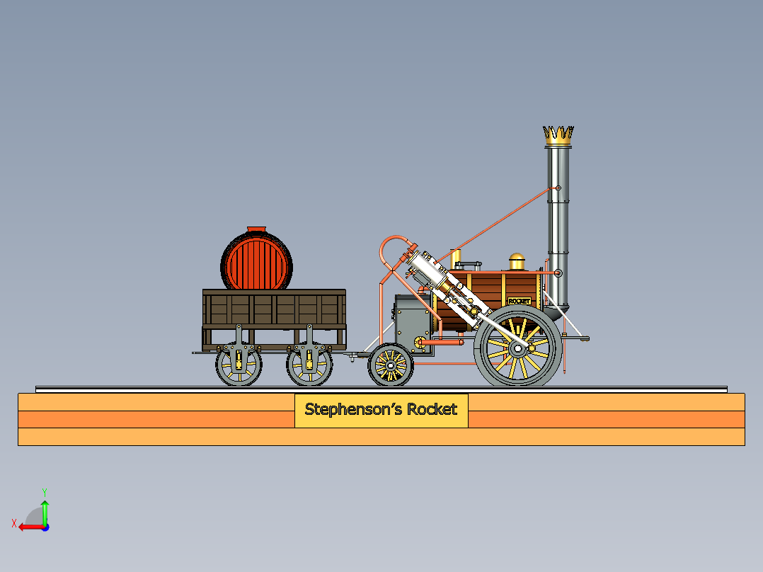 火车机车列车stephenson-s-rocket-58311-模型格式为 stp后视图