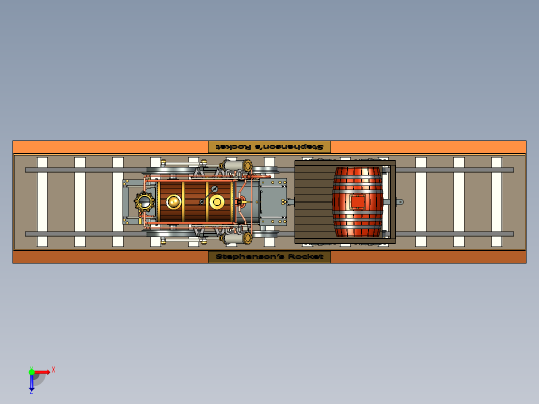 火车机车列车stephenson-s-rocket-58311-模型格式为 stp俯视图