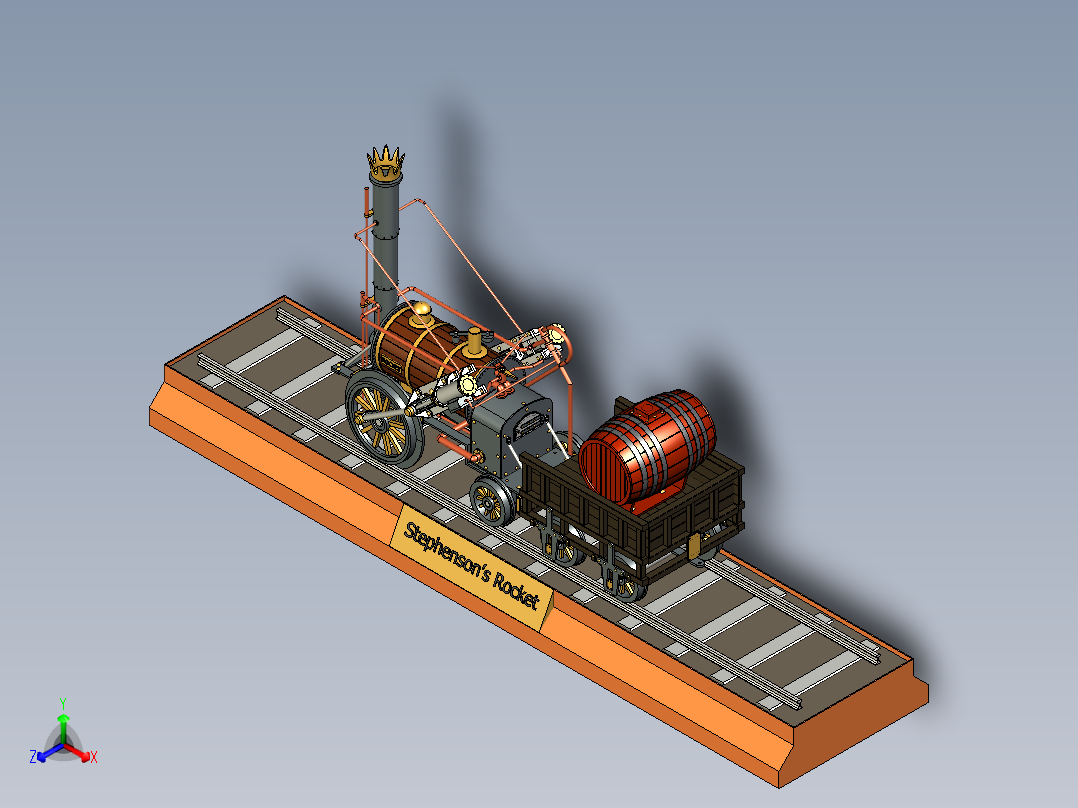 火车机车列车stephenson-s-rocket-58311-模型格式为 stp正等轴测图