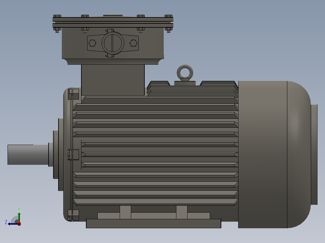 YB3-200L2-6防爆电动机模型右视图