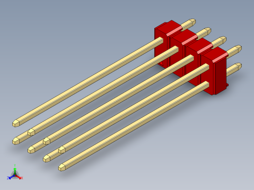 彩色公头100mil（2.54mm）系列-DS1021_red_2x04p_100mil_Type43_rev1.0正等轴测缩略图