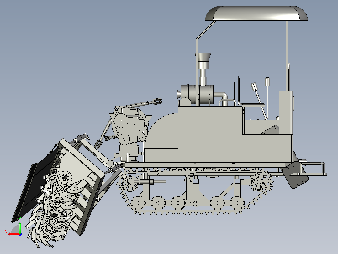 履带旋耕拖拉机3D数模图纸 STP格式后视图