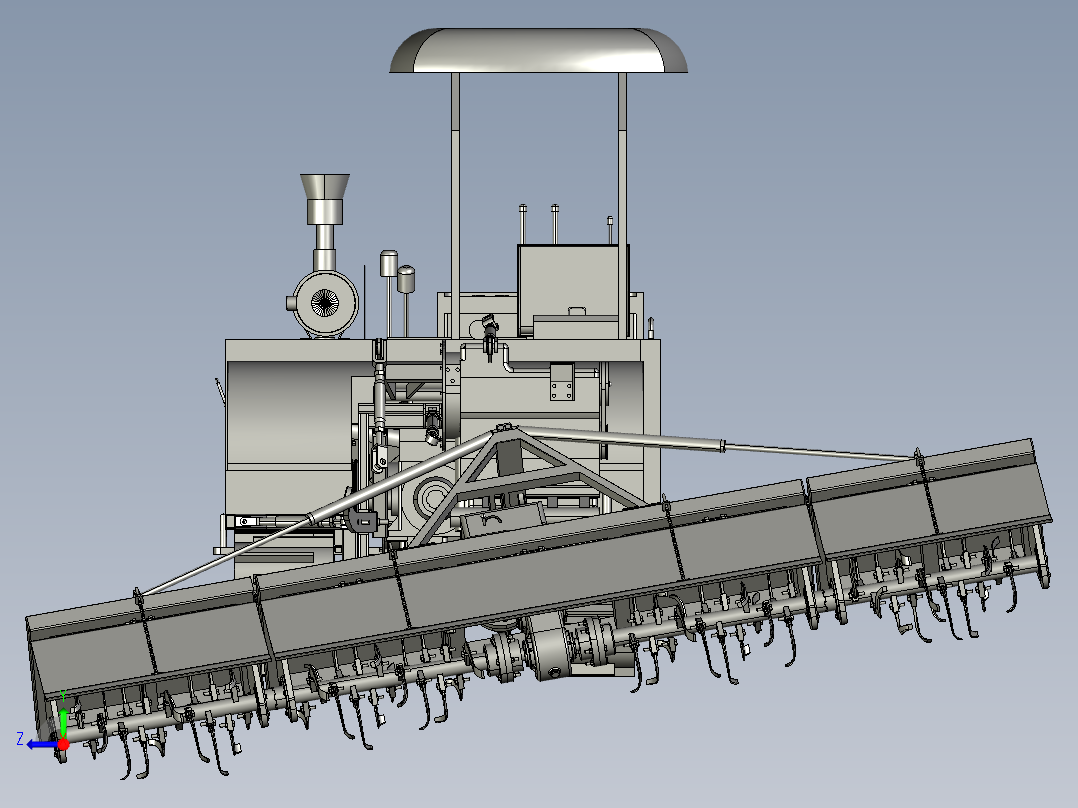 履带旋耕拖拉机3D数模图纸 STP格式右视图