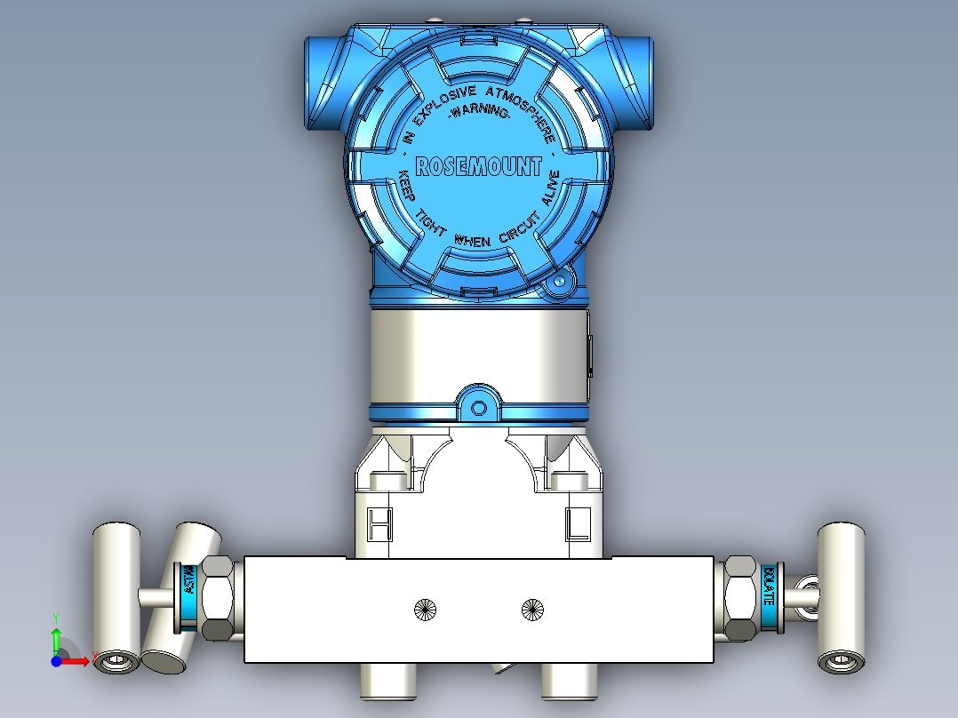 罗斯蒙特差压变送器3051，带Astava 5阀歧管前视图