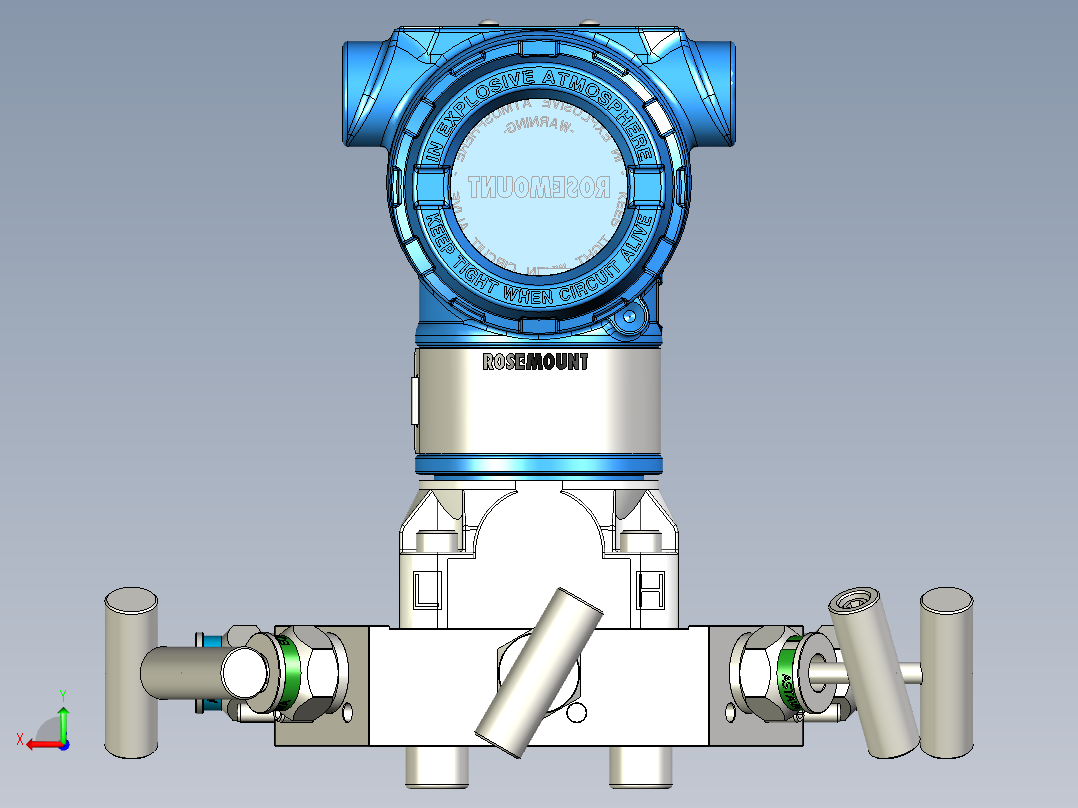 罗斯蒙特差压变送器3051，带Astava 5阀歧管后视图