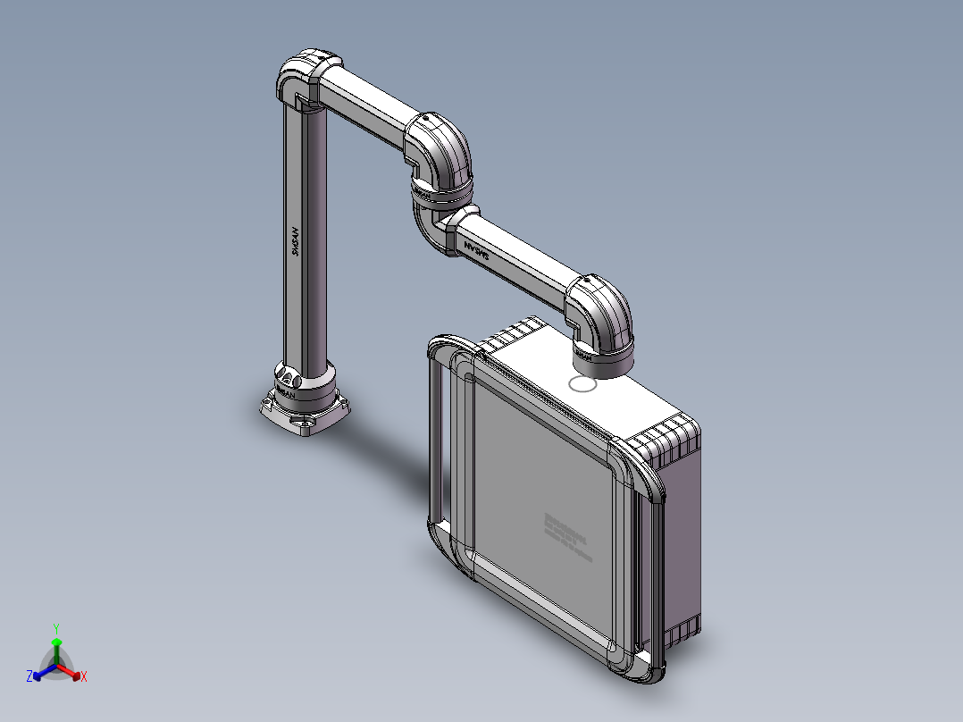 向下旋转底座+转角+转角+中间连接器+90度箱体连接器+控制箱正等轴测图