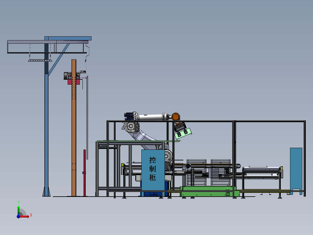 2023.02月-电梯厅门板喷粉机器人自动上下件工作站sw19可编辑前视图