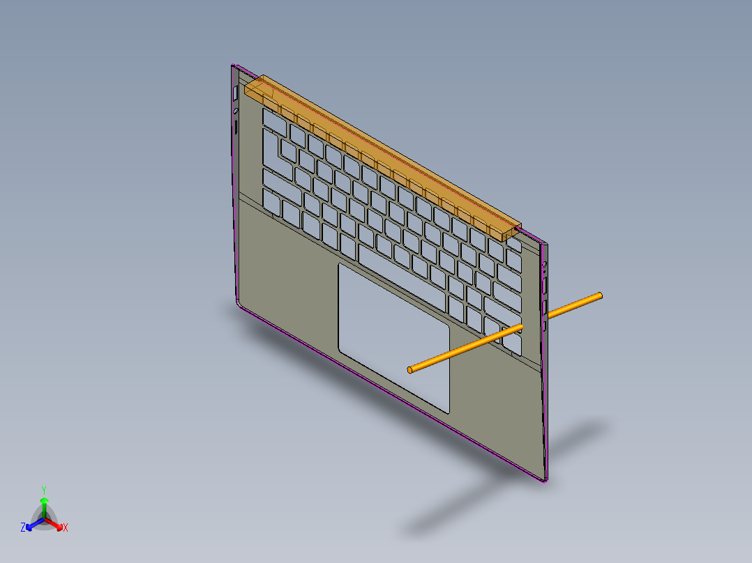 笔记本外壳铣上侧缺口+PL面程序模型正等轴测图