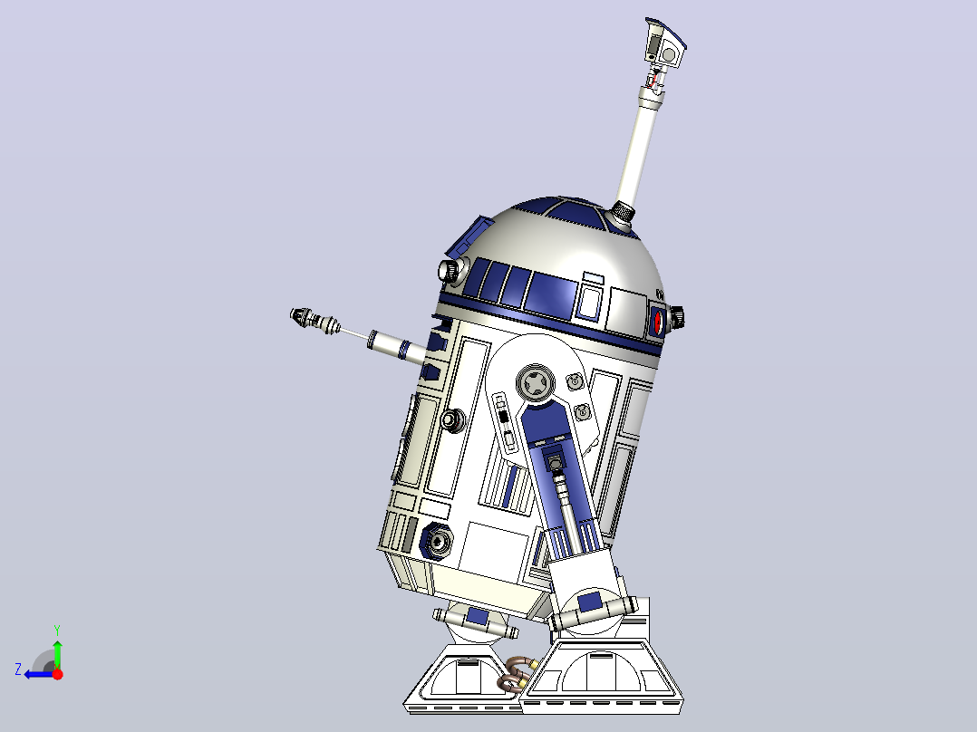 R2D2 -零件解决方案中创建的附件的正确尺寸+配置程序右视图