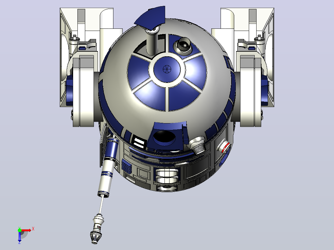 R2D2 -零件解决方案中创建的附件的正确尺寸+配置程序俯视图